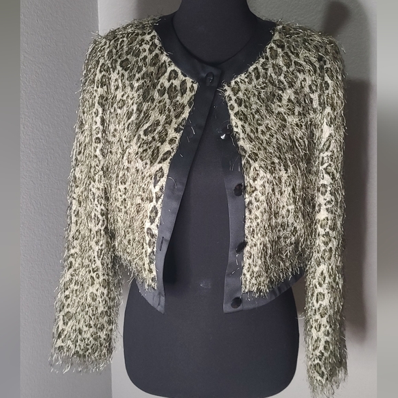 Vintage Francais Huey Waltzer Leopard Print Crop Jacket with Allover Threads - Picture 4 of 13